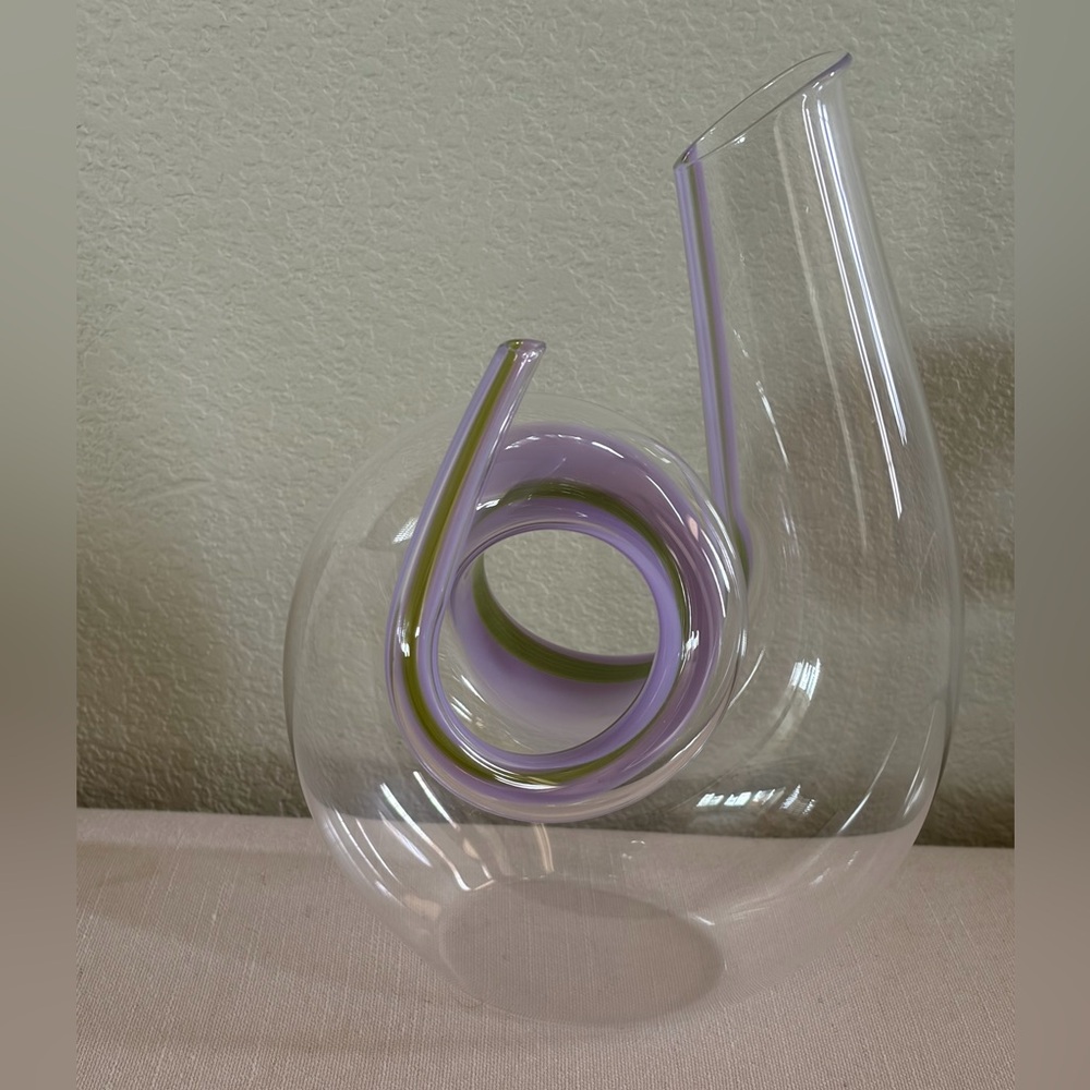 Riedel “Curly” Crystal Glass Decanter, with Purple and Green Accents, NEW IN BOX